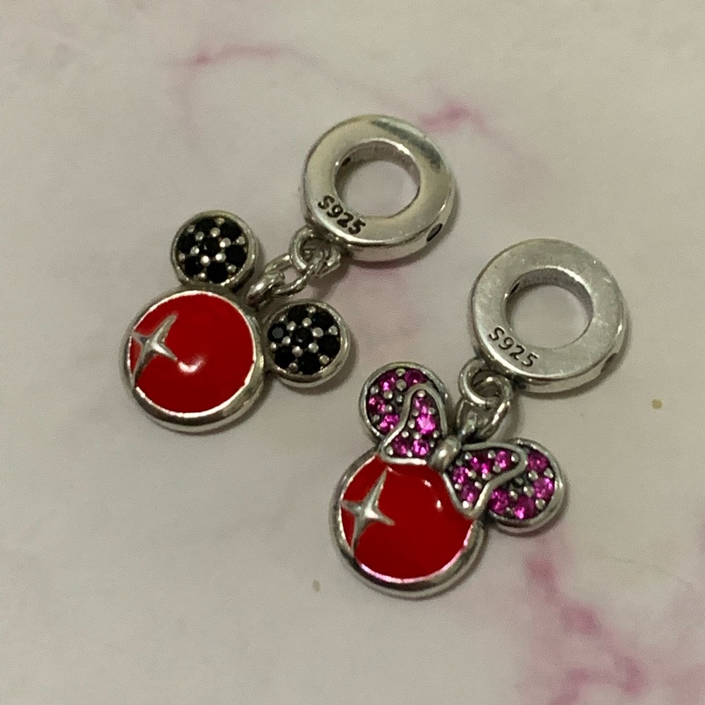 925 Sterling Silver Mickey and Minnie Charm set
